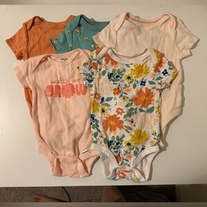 Great Condition! Baby Girl Short Sleeve Onesie Set of 5, 3-6 Months
